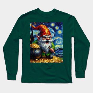 Angry Gnome in Starry Night Long Sleeve T-Shirt